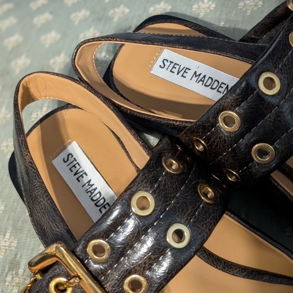 Steve Madden Graya Buckle Grommet Pointed Toe Slingback Flats Brown Size 9M - Picture 5 of 8